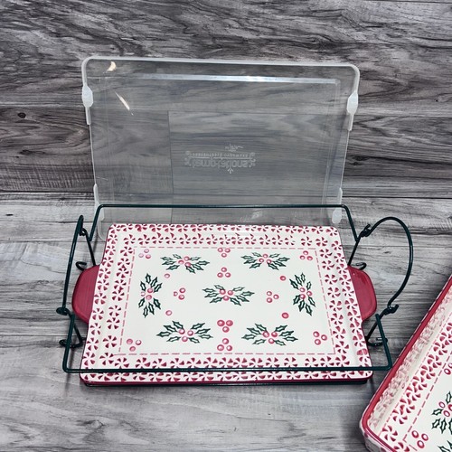 Temp-Tations Peppermint Holly 4 Qt Baking Dish Pan Lid Wire Rack & Tray Retired - Picture 5 of 12