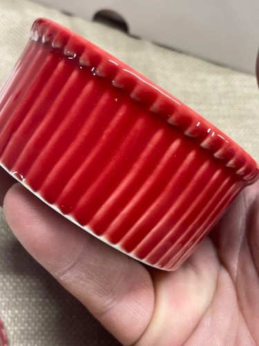 Apilco Fluted Ramekins Cup Custard Red Porcelain Ribbed France Lot of 12 boxed - Picture 11 of 17