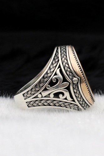Anillo turco ovalado plano de piedra de ónix liso plata esterlina 925 para hombre - Imagen 3 de 3