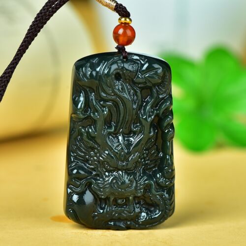 Chinesisch Hetian grau Jade Handschnitzerei Tier 12 Tierkreis Drache Anhänger - Bild 3 von 6
