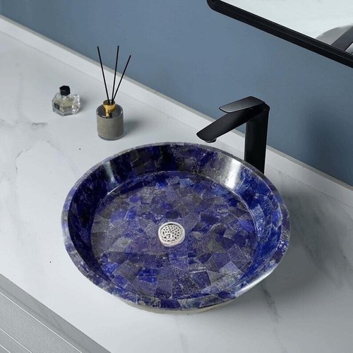 24" Elegant Lapis Gemstone Bath/Kitchen Sink Handmade Luxury Home Improvement De - Picture 8 of 9
