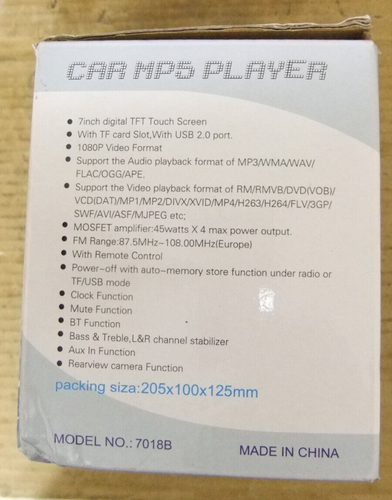 45Wx4 Full HD MP5 Player Car Stereo WMA TF USB Bluetooth 7” TFT Touchscreen 2DIN - Picture 9 of 10