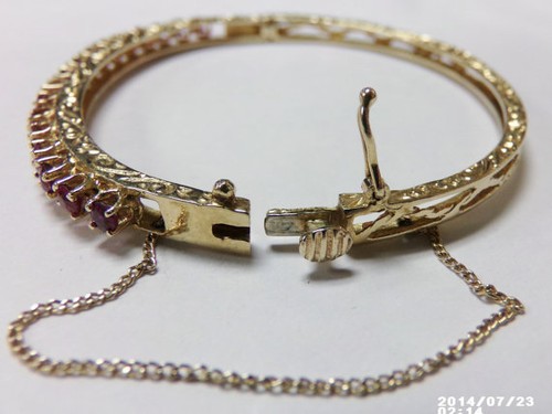 14k Yellow Gold 1.70 TCW Ruby Bangle 6" Bracelet Stunning Art Nouveau 12.5g - Picture 5 of 5