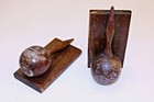 Pair Wooden HERRERA CUBA Bookends Book Ends Heavy Wood Rattle Maracas Music IE