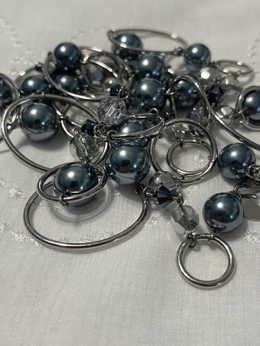 Lia Sophia silvertone hoop crystals and faux pearls long necklace gray/clear - Picture 10 of 12