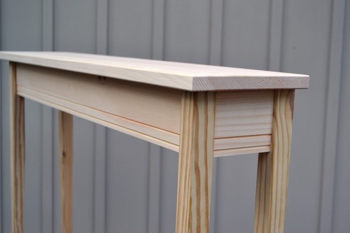 Unfinished 36" Narrow Console Sofa Tapered Leg Shaker Square Edge Pine Table - Picture 3 of 7