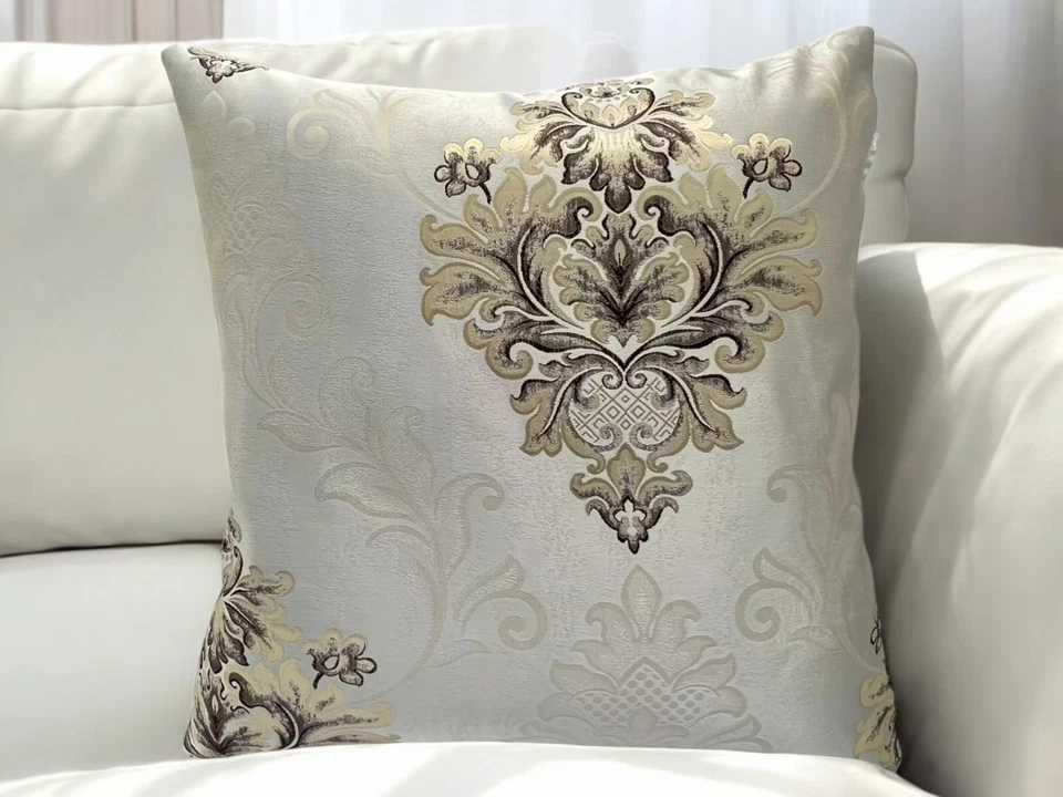 DAMASK Grey Cream Embossed Cushion Covers 18x18" - Set of 4 Jacquard - Image 2 of 4