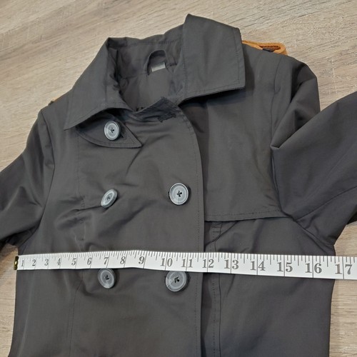 Rudsak Windbreaker Trench Coat Black S Belted Leather Trim Old Money Outdoors - Picture 9 of 17