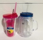 Lot Of 2 Plastic 20 oz Fruit Infused Tumblers With Lids And Straws New Condition