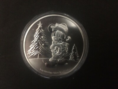 ONLY 15,000 2019 Niue 1 oz Silver $2 Disney Mickey Mouse Christmas in Capsule