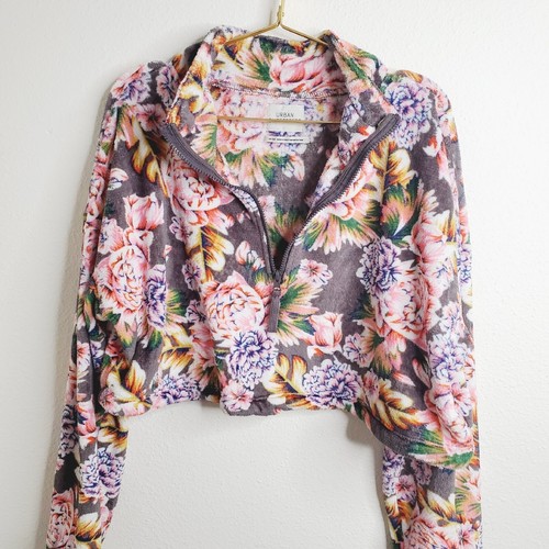 Urban Outfitters Angela Women's M Cropped Fleece Floral Drawstring Cinch Waist - Picture 3 of 10