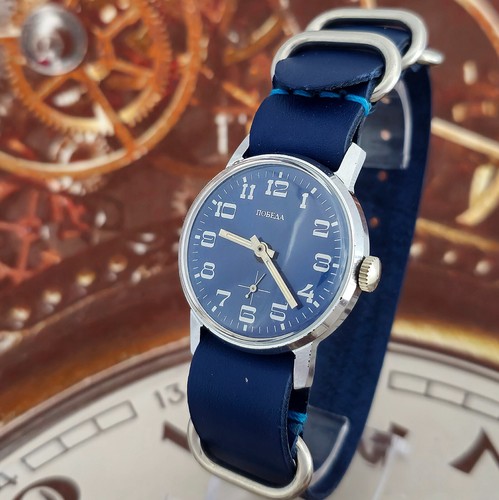 Vintage Watch USSR Pobeda Blue Dial Soviet Mechanical Wristwatch Zim 2602 - Picture 6 of 19