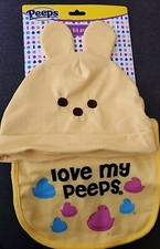 Peeps Peepin Cute YELLOW Easter Bunny Ears Hat Bib NEW PEEPS