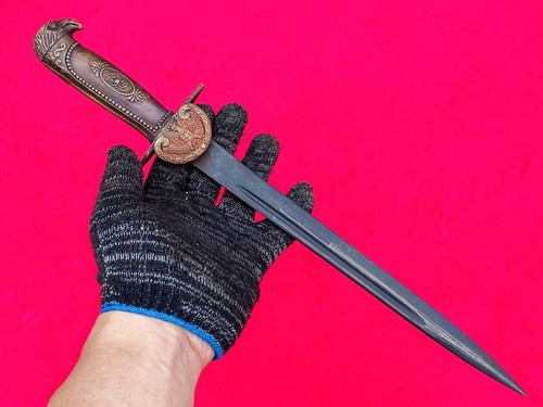 Military European Short Sword Dagger Ninja Tanto Knife Brass Handle Sheath Eagle - Picture 2 of 9