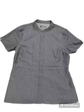 FIGS Scrub Top Size Large Women  s Gray Collarless Button-Down Hidden Buttons