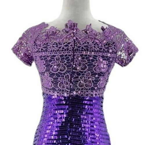 NEW Metisu Womens Medium Dress Sequin Lace Purple Maxi Evening Gown Formal Party - Picture 6 of 11