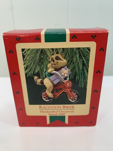 Vintage Hallmark Ornament Hand Crafted Racoon Biker Dated 1987 - Picture 1 of 6