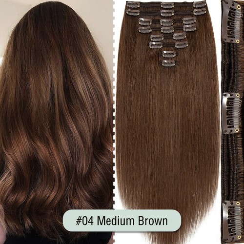 Double Weft Thick Ombre Real Remy Human Hair Extensions 8PCS Full Head Clip ins - Picture 26 of 53