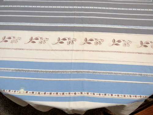 Vtg Tablecloth Blues & Grays with Brownish Flowers 50”x60” Excellent 1950'ish - Picture 2 of 10