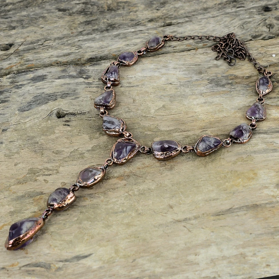 Collar Ajustable Cadena Electroformada Cobre Áspero Amatista Super 23 18.0" Foto 4 de 4