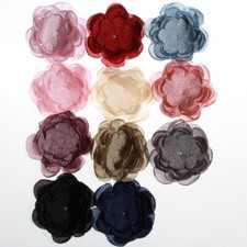 15PCS 10CM Satin Burn Hair Flowers For Headbands Chiffon Flower For Women