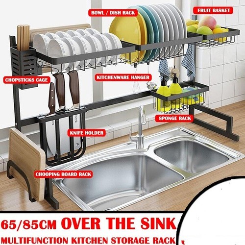 Estante de secado de platos sobre fregadero de 2 niveles de acero inoxidable escurridor de cubiertos estante de cocina - Imagen 2 de 3