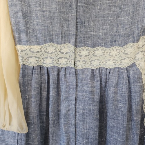 Abito vintage anni 70 Gunne Sax by Jessica blu trasparente manica lunga pizzo maniche bohemien - Foto 9 di 17