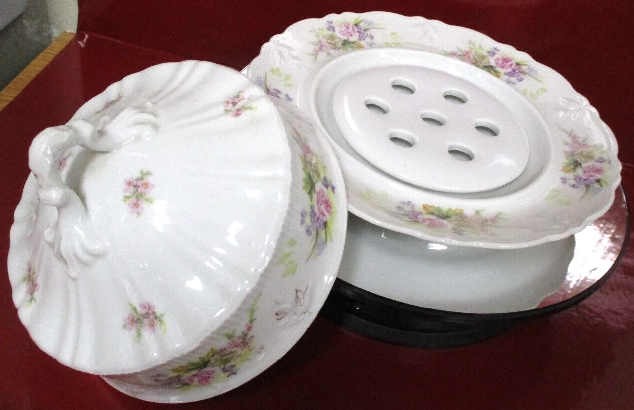 Vintage CT Carl Tielsch Germany Covered Butter Cheese Dish Pink Rose China EUC