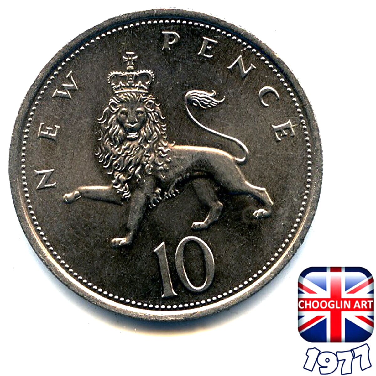 A BRITISH 1977 ELIZABETH II TEN PENCE 10p coin, 48 Years Old