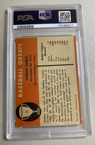 1961 FLEER - LEFTY GOMEZ #34 - New York Yankees - PSA 5 EX / EXCELLENT - Picture 5 of 7