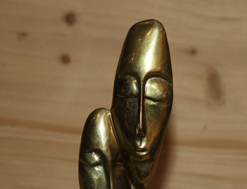 Vintage hand made bronze abstract modernist faces heads figurine marble base - Picture 3 of 12