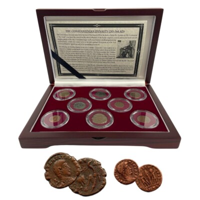 Constantine Dynasty: Box of 8 Roman Bronze Coins (Eight-Coin Box) ED