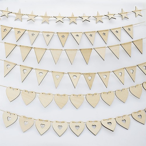 Wooden Bunting Banner Party Garland Hanging Decor Flag Prop Embellishments Craft - Picture 2 of 13