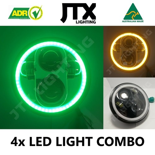 JTX, 2pr. LED Headlights, 5 3/4", Green Halo, Flashes Amber - Picture 1 of 10