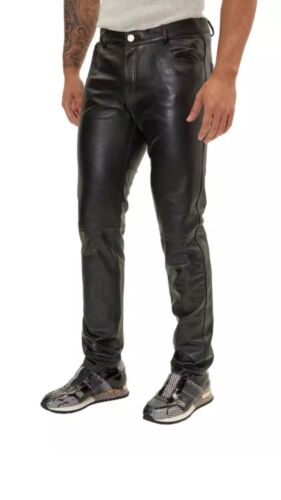 Neue stylische Herren Leder Motorradhose mit Tasche bequeme Jeans Hose - Bild 6 von 8