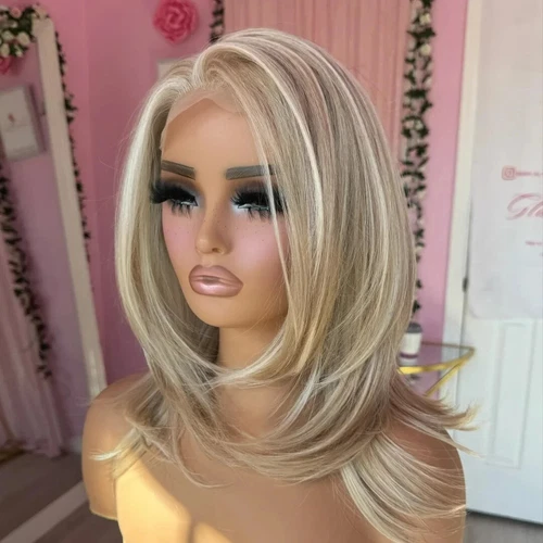 Natürliche Aschblonde Highlights Perücke 100% Echthaar Lace Front Perücken Lagenlook - Bild 1 von 7