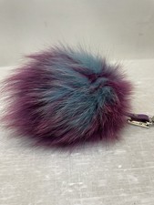 Autentico ciondolo pompon in pelle pelliccia FENDI portachiavi viola borsa charm