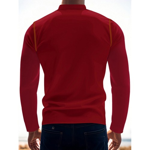 Casual Men Long Sleeve Pullover Shirt Stand Collar Spliced Design Outdoor Wear - Picture 5 of 42