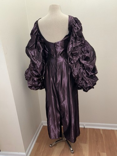 Vintage 80’s Retro Purple Taffeta Dramatic Ruched Puffy Sleeve Evening Gown XS-S - Picture 6 of 19