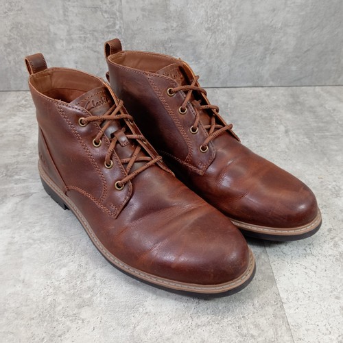 Clarks Herren UK Größe 11G Schlicht Braun Leder Runde Spitze Stiefeletten Schnürung - Bild 2 von 19