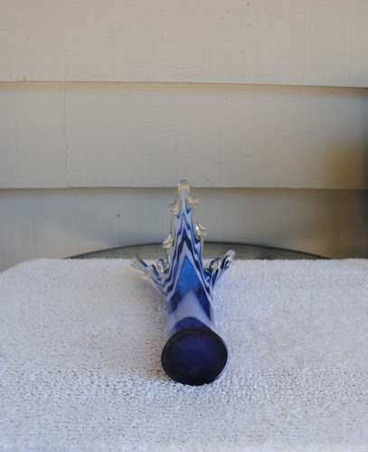 Vtg Murano Styled Glass Cobalt Blue White Splash Vase 14" - Picture 6 of 6