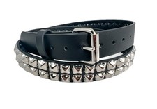 Double Row Steel Pyramid Stud Leather Belt Heavy Duty USA Made Punk Funk Plus