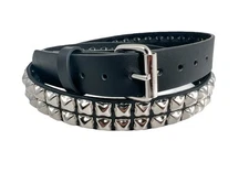 Double Row Steel Pyramid Stud Leather Belt Heavy Duty USA Made Punk Funk Plus 