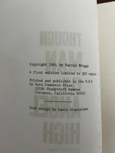 Though Man Fly Angel High von Harold Briggs 1964 Taschenbuch 1. limitierte Auflage 300 - Bild 3 von 10