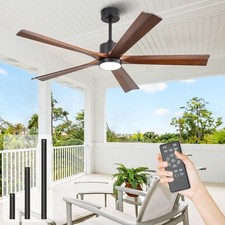 60" Solid Wood Ceiling Fan with Light Remote Quiet DC Motor Indoor Outdoor Patio