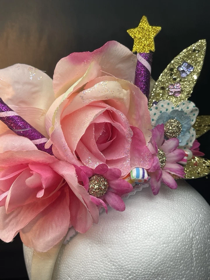 Handmade One Of Kind Headband Floral Colorful Birthday Candle Party One Size New - Image 2 of 4