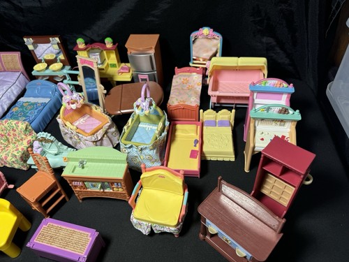 Vintage 39PC Lot Fisher-Price 90s Loving Family Dollhouse FURNITURE Kitchen Bed - Picture 5 of 11