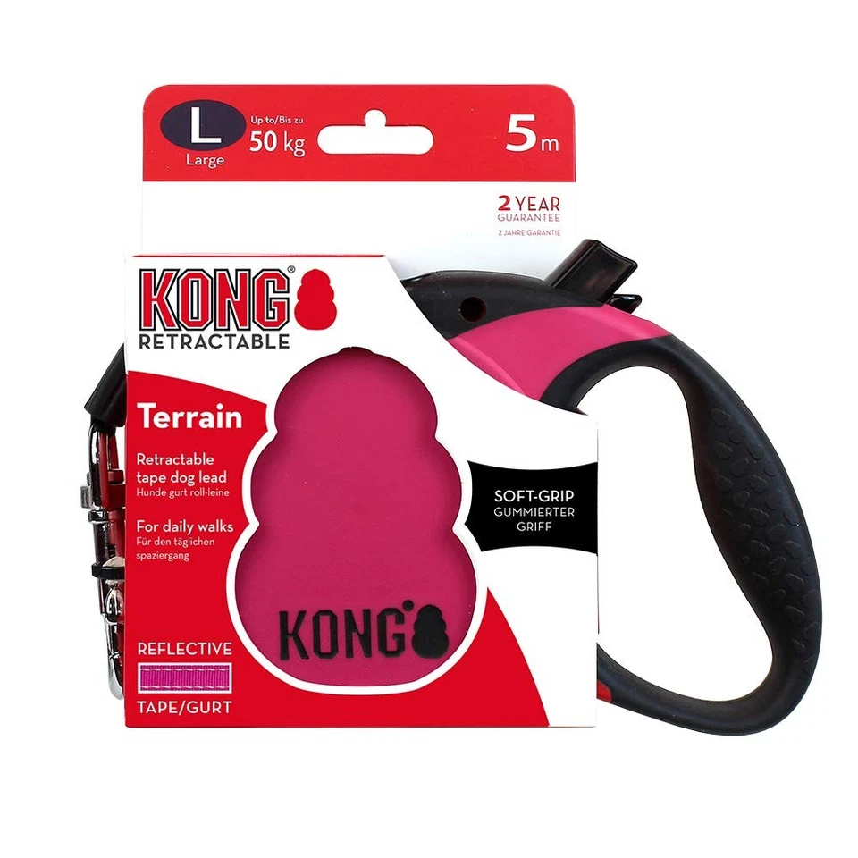 Correa retráctil fucsia grande 16 KONG Terrain para perro con mango de agarre suave Foto 2 de 2