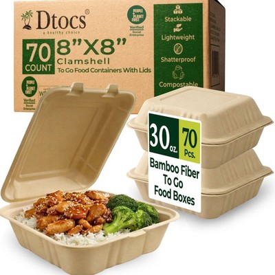 To Go Food Containers With Lids 8x8 Inch [70 Pack] Clamshell Take Out Contain...