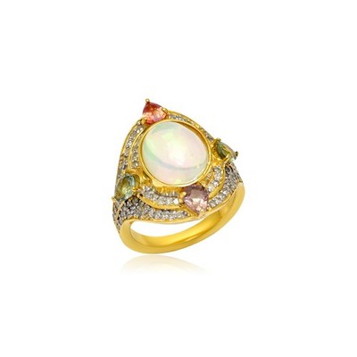 Opal Diamond Ring,Multi Sapphire Pave Diamond Ring, Sapphire Ring Jewelry